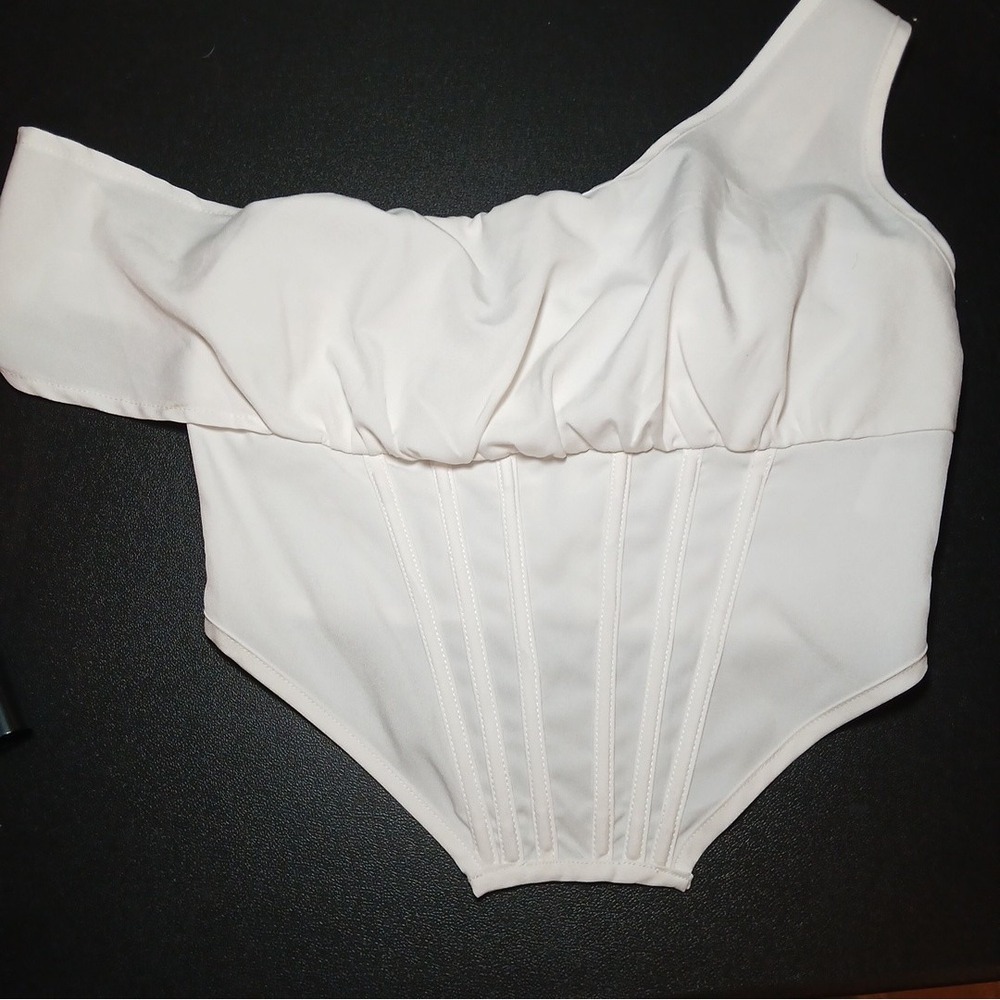 White Fox Womens XS White Bustier Corset Top Hook Eye Zip Bridal Going Out - Picture 4 of 9